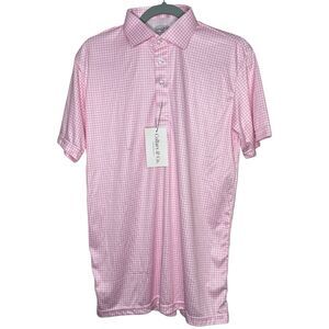 Collars & Co Polo Shirt Mens S Pink Gingham Plaid Dress Collar Golf Preppy NWT